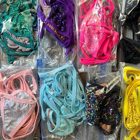 Lot of 9 bikinis rainbow sequin bikini stripper new outfit clubwear club thong - Picture 3 of 3